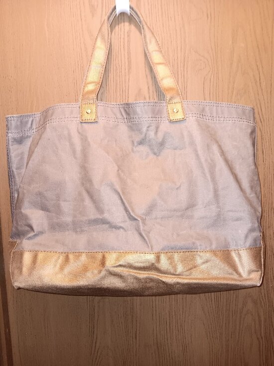Bath & Body Works Handbags - Bath & Body Works metallic gray and gold heavy duty coated canvas tote bag